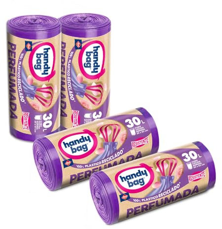 Handy Bag Bolsas de Basura Perfumadas 30L, 80% Reciclado, Muy Resistentes, 60 Bolsas