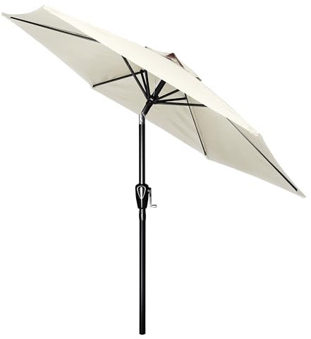 Simple Deluxe Parasol de patio de 2,3 m avec bouton poussoir d'inclinaison/manivelle, 6 baleines robustes pour jardin, terrasse, jardin, piscine, beige