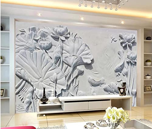SHINERING Custom Lotus Wallpapers Relief Background Wall 3D Background Sandstone Mural Beautiful Scenery Wallpapers 150cm(L)×105cm(H)