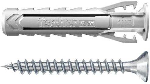 fischer - Cheville Nylon à Expansion SX Plus 5x25 avec collerette et vis, Tous matériaux/Blister de 20