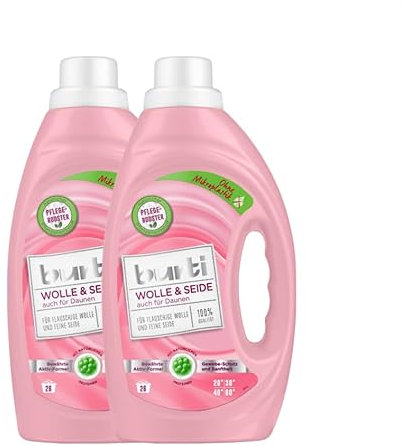 2er Pack Burti Wolle & Seide Feinwaschmittel flüssig (2 x 1,45l) - mit Faser Schutz für Wolle, Seide & Daunen, ohne Mikroplastik mit pflanzlichem Pflege-Booster für ca. 52 Waschladungen