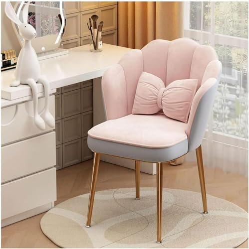 JWSYBD Makeup Shell Shaped Chair - Coffee, Fashionable and Functional for Living Room/Bedroom/Office - Velvet Upholstered With Petal Shaped Metal Feet (Pink Gray)