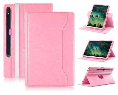 Yiernuo Hülle Kompatibel mit Tablet Samsung Galaxy Tab S9 FE Plus S9 Plus S8 Plus S7 FE S7 Plus 12.4 Zoll, Schutzhülle 360° Drehbarer Ständer PU-Leder für Galaxy Tab S9 FE+ S9 + S8+ S7+12.4,Rosa