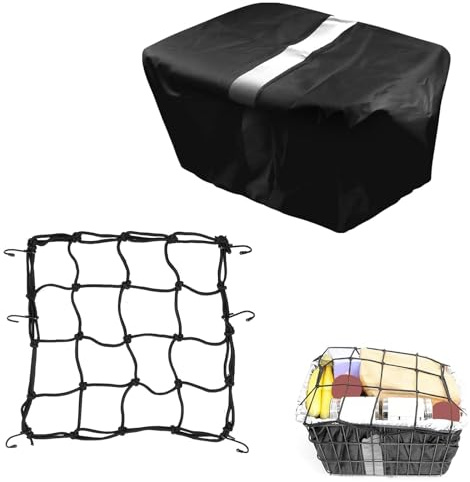 VireEyU Copertura cestino bici impermeabile con strisce riflettenti, copertura dalla pioggia per cestino posteriore, con rete per casco e rete per bagagli per fissaggio (set da 2)