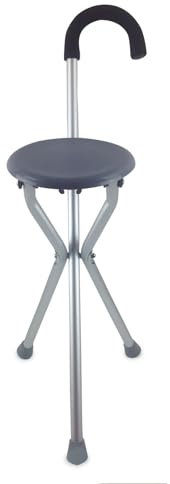 Canne siège pliante en Aluminium - Bm Médical SC-10-G - bâton de marche doté d'une poignée en mousse incurvée et confortable