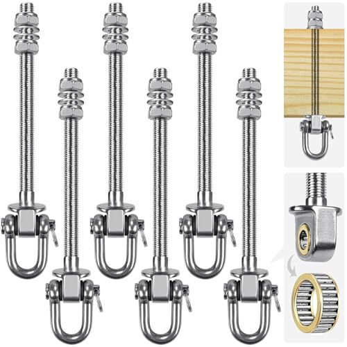 SELEWARE Kraftiga svänghängare i rostfritt stål med lager (set med 6), svängbultar M 10 x 22,8 cm, 816,5 kg kapacitet för trä och stålbalkar, yogahängmatta, veranda gunga