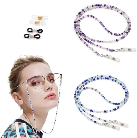 MEGAVOW 2 Piezas Cadena para Gafas Mujer, Cordon Gafas Mujer Moda Acrílico Cordones para Gafas, Antideslizante Cordon Gafas Ajustable Cuerda para Gafas