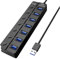 Sharelove 7-Port USB Hub 3.0, Practical High-Speed USB Extender with Individual Power Switches and Lights, Portable USB Splitter USB Multiport Adapter for PC Laptop Printer and More(Black)