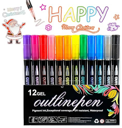 Lightstick da colorare per graffiti, pennarello per graffiti, 36 colori con contorno metallico per disegnare, biglietti di auguri (12 colori)