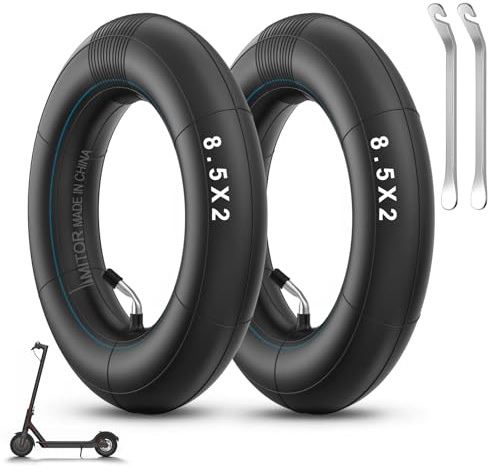 Amitor E Scooter slang 8 1/2 x 2 för Xiaomi Pro 2 1S M365 Pro Mi3, 50/75-6,1 slang 20 x 2,0 tum med silver ventil 45° och liten däcklyft, 2 mm tjock och hållbar, 2 st (endast för stödhjul)