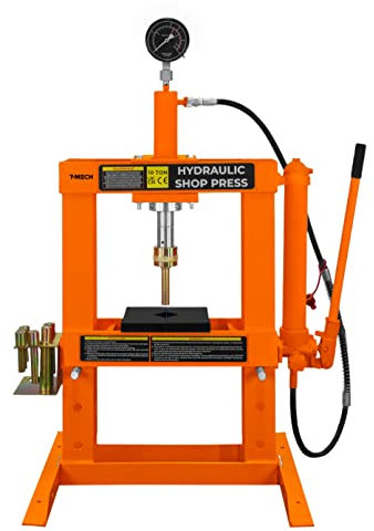 Pressa idraulica da officina 10 tonnellate da banco in acciaio Manometro staccabile Pompa a mano regolabile 180-335 mm Area di lavoro verticale Officina Garage gratuito 8 cilindri e 1 adattatore