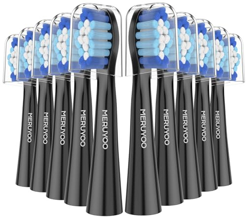 10er MERUYOO Ersatzbürsten Kompatibel mit Oral-B Pulsonic Aufsteckbürsten，Ersatzbürsten für tägliche Reinigung ，Installationsmethode, Videos ansehen schwarz