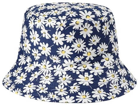 AYPOW Reversibel fiskarhatt lätt hinkhatt, bomull vikbar solhatt båda sidor bär fiskarhatt flickor fiskarhattar, sommar UV-skydd strandhatt mode hinkhatt för camping resor, Krysantemum B, one size