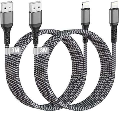 Phone-laddningskabel 3m 2-pack Lightning-kabel [MFi-certifierad], USB till Lightning-kabel 3 m lång nylonflätad snabbladdningskabel Lighting-anslutningskabel för iPhone 14/13/12/11/X/8, iPad, AirPods