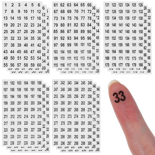 Mabor 15 fogli di adesivi rotondi con numeri da 1 a 300, piccole etichette trasparenti con numeri consecutivi, decalcomanie autoadesive per contenitori di stoccaggio, cassetta degli attrezzi