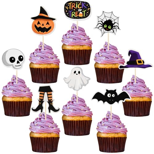 Morcheiong Adornos para magdalenas de Halloween - 80 piezas, suministros de decoración de pastel de fruta para fiesta de casa encantada espeluznante
