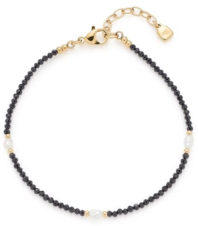 JEWELS BY LEONARDO Armband Ciao NOLA, armsmycken av guldfärgat rostfritt stål, svarta glaspärlor, krossade vita imitationspärlor, 18,5–21 cm längd, smyckesgåva, 025724