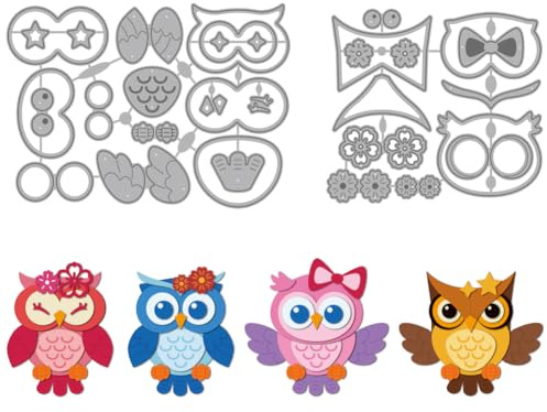 MAYJOYDIY Lindas plantillas de estampado de metal en forma de búho, plantillas de estampado de animales del bosque, plantillas de estampado de lazo y horquilla, plantillas de estampado en relieve para
