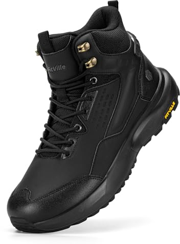 FitVille Men's Wide Fit Hiking Boots, Mid Ankle Outdoor Trekking Boot, Lightweight Comfortable Non-Slip Shoes, Jet Black, 10.5 UK X-Wide
