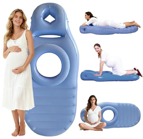 HOVCEH Cousin de Grossesse pour Dormir, Matelas Gonflable pour Femme Enceinte avec Trou, Pregnancy Pillow en PVC Floqué épaississant pour S'allonger (Bleu)