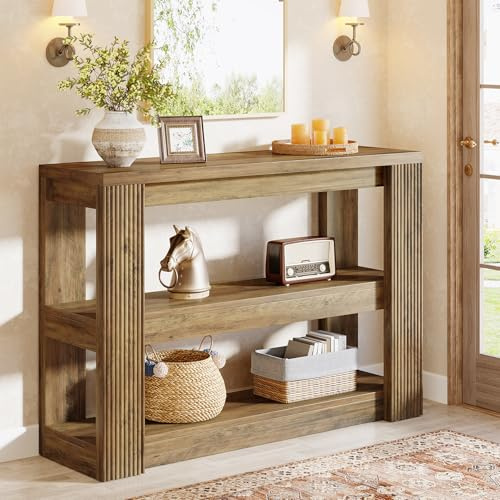 Tribesigns Table Console 105 cm, Table d'entrée de Style Rustique à 3 Niveaux avec étagères de Rangement, Console étroite à Placer derrière Le canapé pour Le Salon, Le Couloir ou Le Hall d'entrée