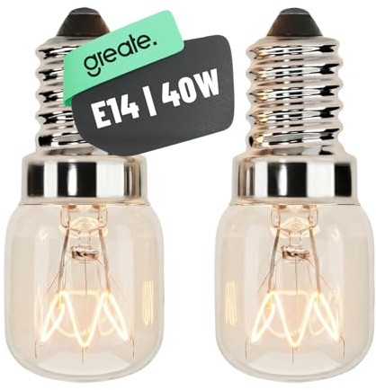 greate 2x bombilla horno E14 40W resistentes al calor hasta 300 grados - bombilla para horno, lampara de sal, microondas, lámpara de lava y más - 300 lúmenes y 2700K blanco cálido