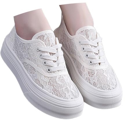 Generisch Chaussures Dirndl en tissu pour femme - Blanc - Chaussures traditionnelles - Chaussures de sport blanches - Baskets traditionnelles en dentelle - Confortables et élégantes - Pour festival