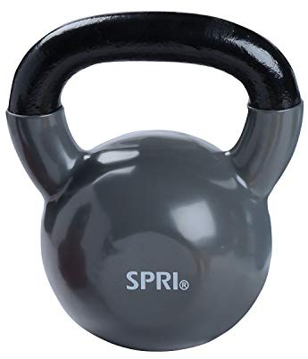 SPRI Kettlebell Weights Deluxe Cast Iron Vinyl Coated Comfort Grip Wide Handle Color Coded Kettlebell Weight Set (Grey, 40-Pound)