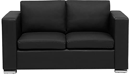 Beliani Divano a 2 Posti Nero Rivestimento in Vera Pelle Gambe Cromate