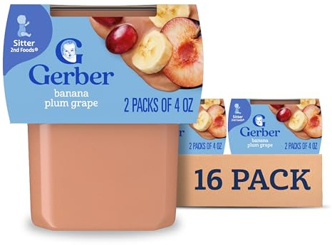 Gerber Stage 2 Baby Food, Banana Plum Grape Puree Tubs, No Artificial Colors or Flavors, Baby Puree, 16-Pack