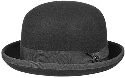 Lierys Chapeau Melon en Feutre Uni Femme/Homme - Made in Italy de Fete avec Doublure, Ruban Gros Grain, Passepoil Hiver Automne Ete Printemps Printemps-ete - 59 cm Noir