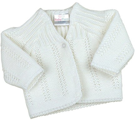 BabyPrem Premature Baby Cardigan Jacket Boy Girl Buttons Soft Knitted 3-5lb White 38-44cm V-Neck Long Sleeve