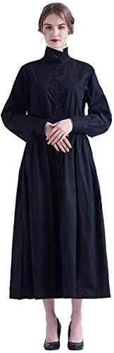 GRACEART Victorian Maid Costume Pioneer Women Prairie Dress Peasant Housekeeper Cosplay Outfit (X-Large, Black)