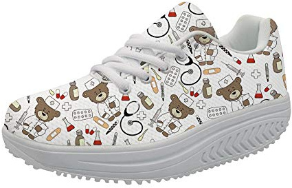 Showudesigns Zapatillas Deportivas con Cordones y tacón de cuña para Mujeres - Enfermero Oso Deportes Mujer Zapatos Sneakers Casual Correr Calzado Gimnasio Deportivos EU 39