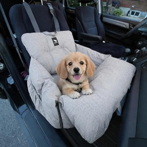 JACKO & CO - Premium Dog Car Seat Bed V1 for Small & Medium Dogs Under 25lbs, Soft Travel Bed, Pets, Puppies, Cats, Front or Back Seat, Machine Washable, Water Resistant (Original Grey Small 1-25lbs)