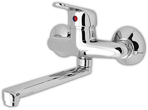 EM Miscelatore Rubinetto a Muro Monocomando Acqua Calda Fredda Cromo Lucido Lavandino Cucina Lavatoio