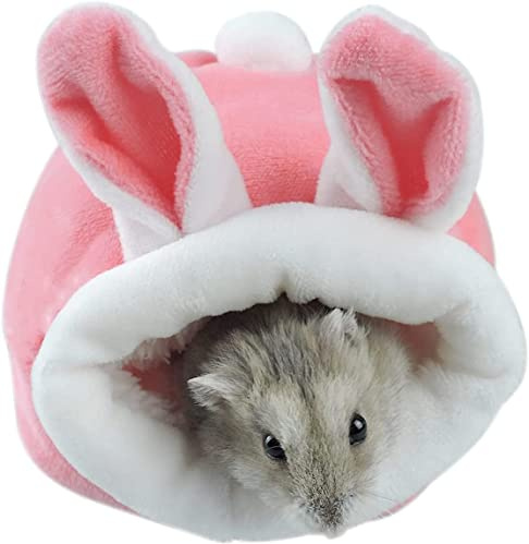 Andiker Lit pour hamster, mini maison douce et chaude pour hamster - Antidérapant - Nid de couchage pour petits animaux - Maison pour mini hérisson, hamster nain et petits animaux domestiques (rose)