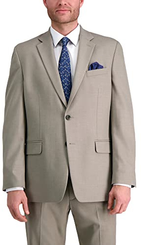 Haggar Mens Premium Stretch Solid Suit Separates - Pants & Sport Jacket, Oatmeal - Jacket, 44 US