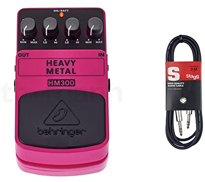 Behringer HM300 Pedal de efectos de distorsión de metales pesados & Stagg SAC3PS DL - Cable para instrumentos (simétrico, 3 m) color negro