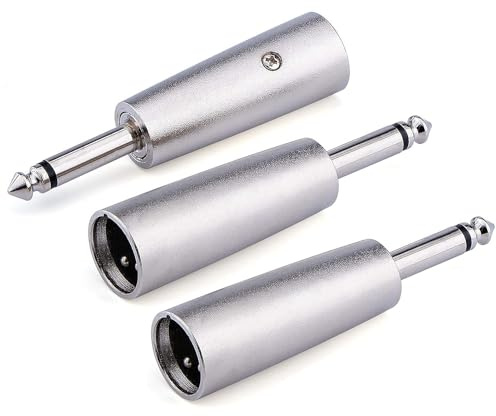Greluma 3 Piezas Adaptador TS macho a XLR macho de 1/4 pulgadas,conector mono desequilibrado de 6,35 mm a conectores de audio convertidor macho XLR de 3 pines