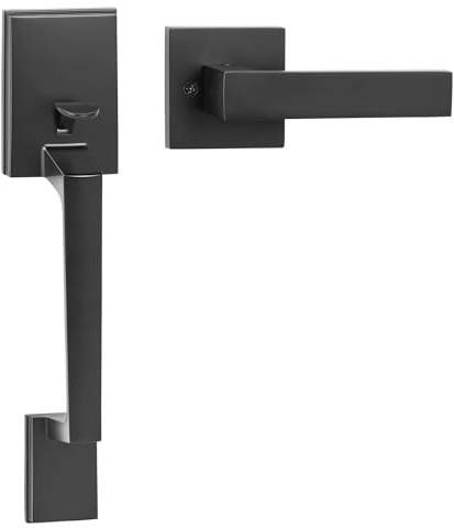 VEVOR Maniglia per Porta d'Ingresso, Set Maniglia Quadrata Nera Opaca con Maniglia a Leva Senza Serratura, Maniglia per Porta d'Ingresso Reversibile per Ingresso Porta d'Ingresso