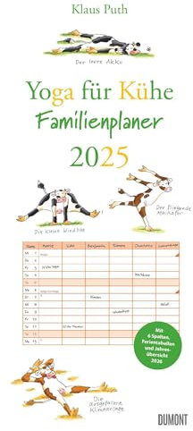 DUMONT - Calendario familiar de yoga para vacas 2025, 22 x 49,5 cm, planificador con 6 columnas para toda la familia, resumen anual 2026 y tabla de vacaciones escolares, calendario alemán