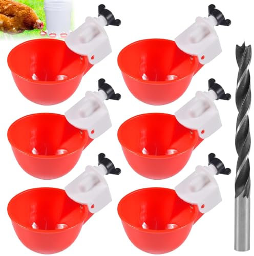 6PCS Hühnertränke Automatische Geflügeltränke Hühnerwasserspender DIY Hühnerwasserbecher Geflügeltränke für Hühner,Tränke Hühnerzubehör Wasserspender-Set mit Bohrer für Huhn,Ente,Gans,Pute,Taube
