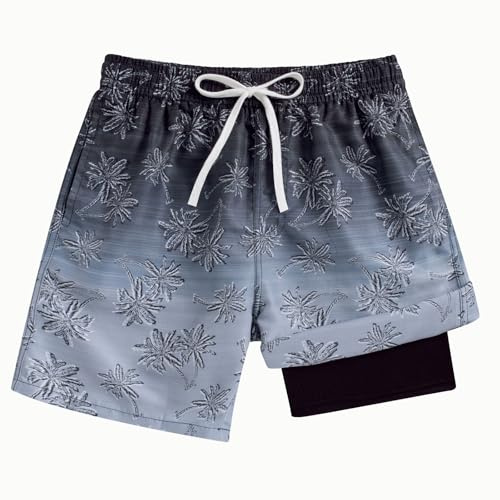 swimsobo Boys Swim Trunks Size 10-12 Kids Swim 2-in 1 Liner Shorts Hawaii