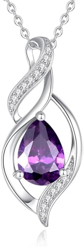 FANCIME February Birthstone Necklace for Women Amethyst Teardrop Necklace Sterling Silver Infinity Love Birthday Gifts for Mom Women, 16+2 Inches