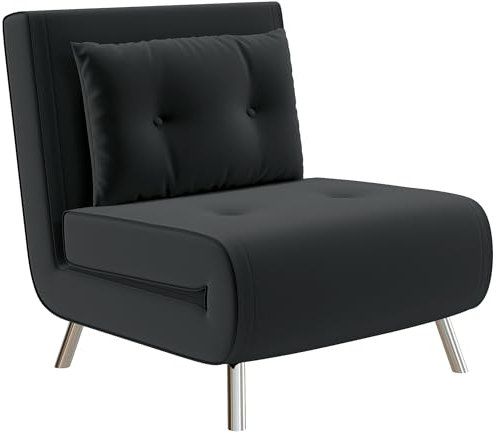 HOMCOM Schlafsessel, Klappsessel mit Bettfunktion, Einzelsofa mit Kissen, Gästebett, Polstersofa mit Samtoptik, für Wohnzimmer, Schlafzimmer, Schwarz, 77 x 88 x 83 cm