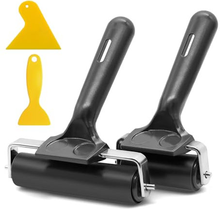 Piuluvor® 2 Stück Gummiwalze Linolwalze 6cm/10cm Andrückroller Hartgummiwalze Gummiwalzen für Linoldruck und Blockdruck mit 2 Schaber