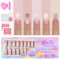 Falsche Nägel Tips Set - 150 Stück French Press On Nägel Set, Lange Coffin Soft Gel Nail Tips Full Cover Nageltips für Gelnägel, Rosa Gradient Künstliche Fingernägel für Nail Art (Farbverlauf-A, 150x)