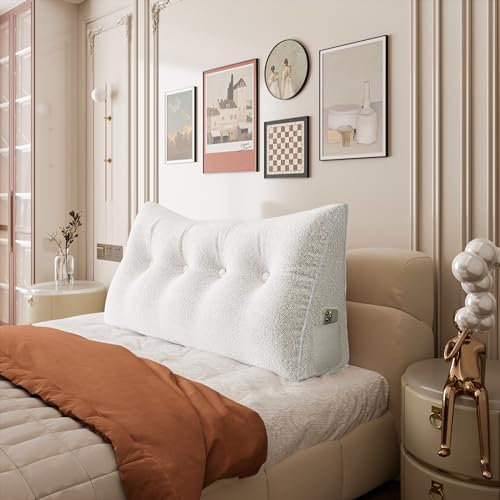BNCKTRD Dicklich Rückenkissen Lesekissen für Bett und Couch, Rückenlehne Kopfende, Dreieckiges Sofakissen Bücherkissen, Wandkissen für Bett Herbst Winter, mit maschinenwaschbarem Weiß 120cm