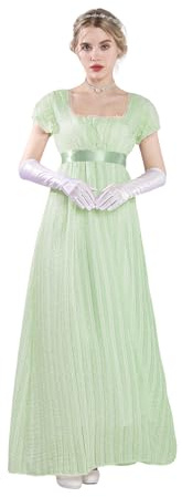 Fiamll Regency - Vestido de mujer maxi con banda de cintura imperio, vestido fruncido, vestido victoriano para fiestas, vestido de baile y gala, verde, S